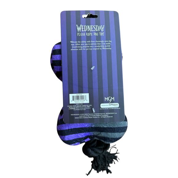 Wednesday Plush Rope‎ Dog Toy Black & Purple Stripes with Rope Ends & Squeaker - Picture 4 of 4